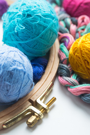 Yarn for colour knitting with tambour. Close upの写真素材