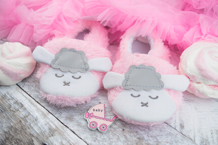 Pink baby girl shoesの写真素材
