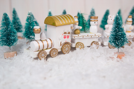 Toy train on white background for Christmasの写真素材