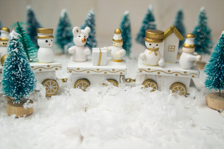 Toy train on white background for Christmasの写真素材