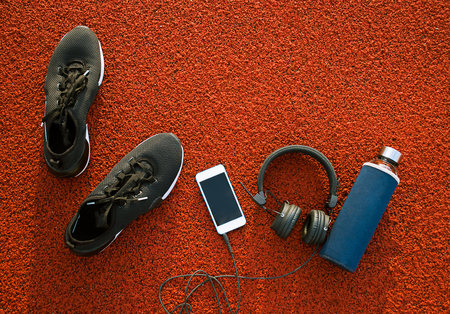 set for morning run on stadiom red running roadの写真素材