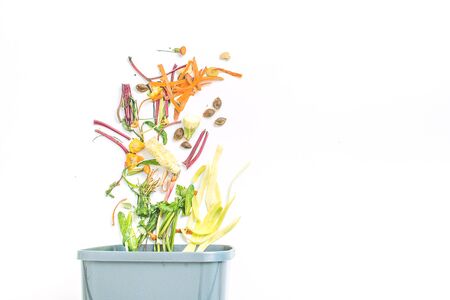 concept of recycling food lefts owers on white background with coppy space. the remnants of food in...