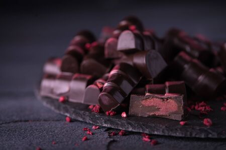 chocolate homemade candies with raspberry fillingsの写真素材