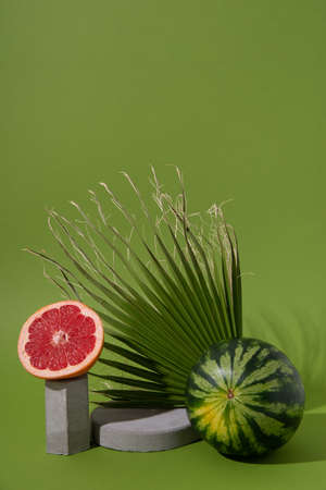 fruits mock up with concrete shapesの写真素材