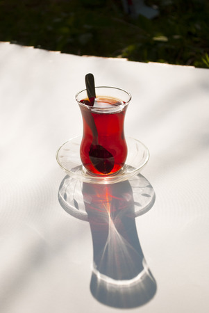 Glass of Turkish Tea on Tableの写真素材