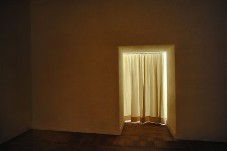 Empty room with light curtain and lighter exteriorの写真素材