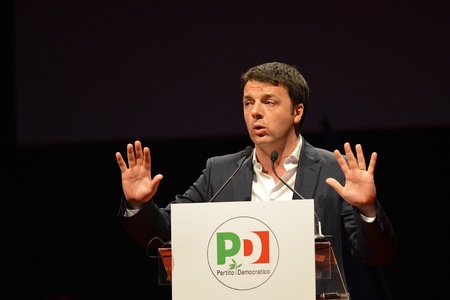 Matteo Renzi leader of the Italian Democratic Party during the electoral rally for the upcoming political elections Milan around December 2017のeditorial素材