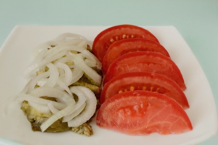 baked eggplant with onions and tomatoesの写真素材