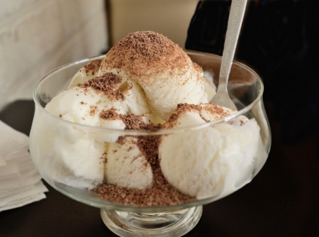 ice cream with chocolate in a cafeの写真素材