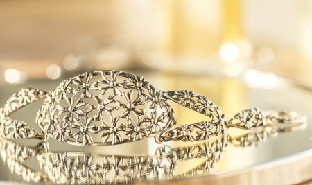 silver bracelet with reflectionの写真素材