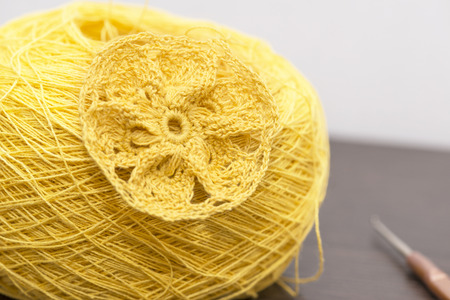 skein of yarn and piece crocheted
