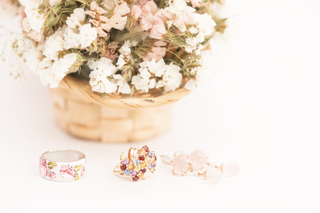 Silver and gold female jewelryの写真素材