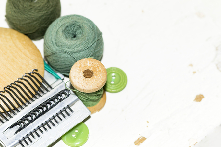 machine for darning, thread and buttonsの写真素材