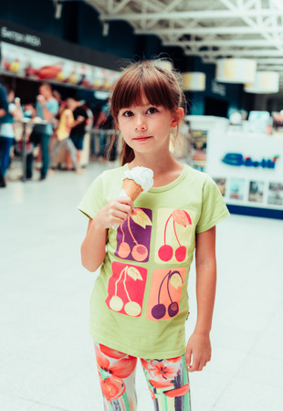 little girl, very cheerful girl in summerの写真素材