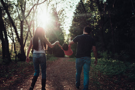 family of three peopleの写真素材