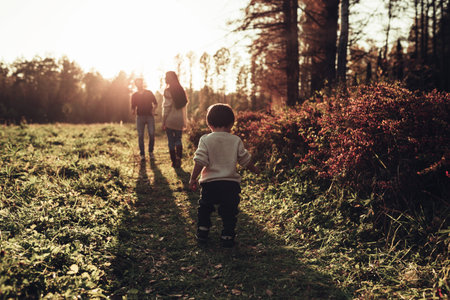 family of three peopleの写真素材
