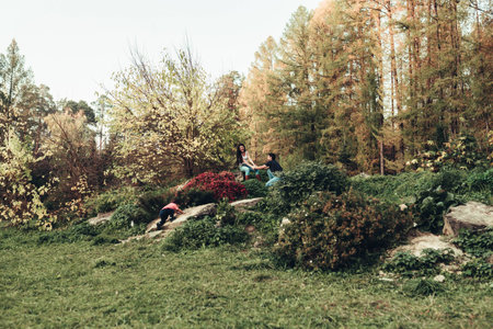 family of three peopleの写真素材