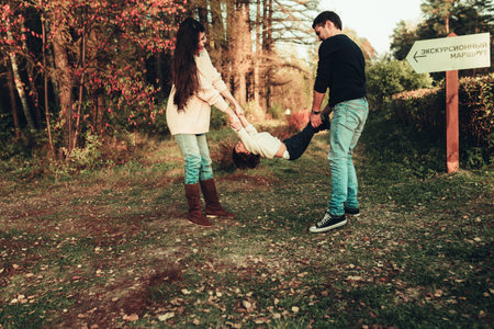 family of three peopleの写真素材