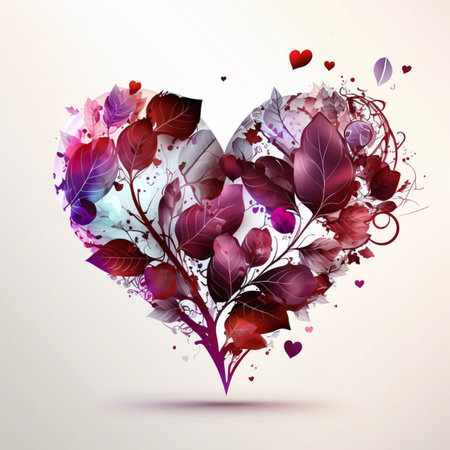 floral art fantasy valentines day hearts white backgroundのイラスト素材