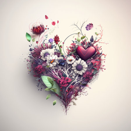 floral art fantasy valentines day hearts white backgroundのイラスト素材