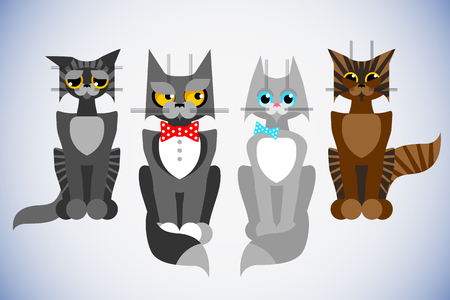 Old aristocratic cat with his wife and two stray cats vector cartoon illustrationsのイラスト素材