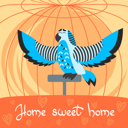 One blue wavy parrot rejoices at homeのイラスト素材