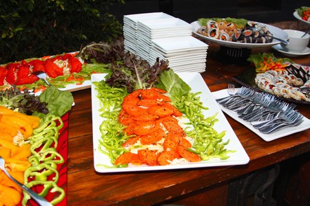 food table with saladの写真素材