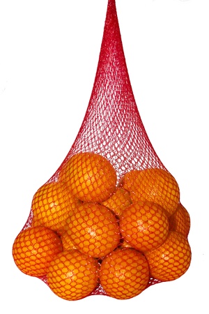 Tropical Oranges in Basket on white backgroundの写真素材