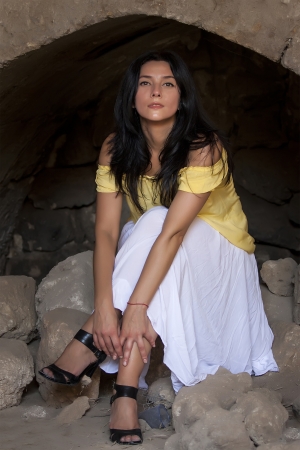 portrait of a  woman in the caveの写真素材