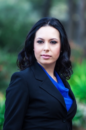 beautiful woman posing in the parkの写真素材