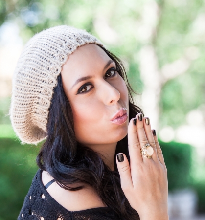 beautiful woman posing in the parkの写真素材