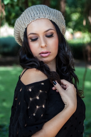 beautiful woman posing in the parkの写真素材