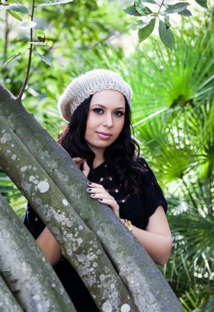 beautiful woman posing in the parkの写真素材