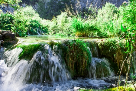 Beautiful waterfall in the Plitvice Jesera national park of Croatiaの写真素材
