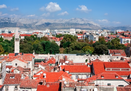Classic red tiled rooftops of Croatiaの写真素材