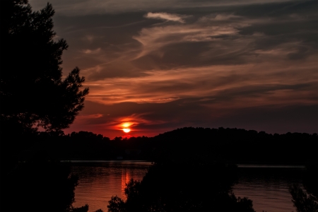 sunset on the riverの写真素材