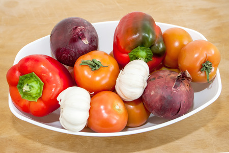 Composition with raw vegetables on kitchen tableの写真素材