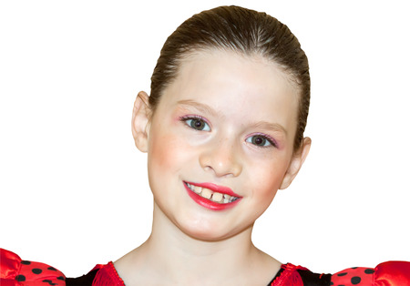 Happy little pretty girl isolated on whiteの写真素材