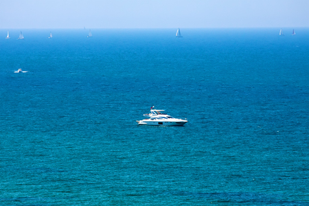 Power boat and yachts on  Mediterranean seaの写真素材