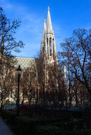 VIENNA, AUSTRIA - DECEMBER 15: View on twin spires of Votive Church (Votivkirche) in Vienna, Austria on December 15, 2014のeditorial素材