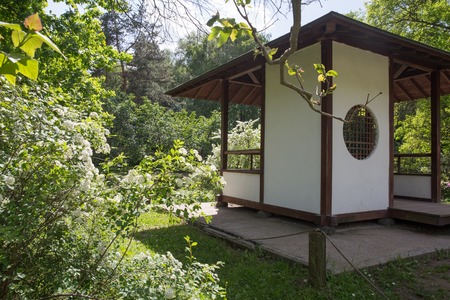 Pavillion in Japanese garden.Russia. Springtime Moscow. May 30 , 2018の写真素材
