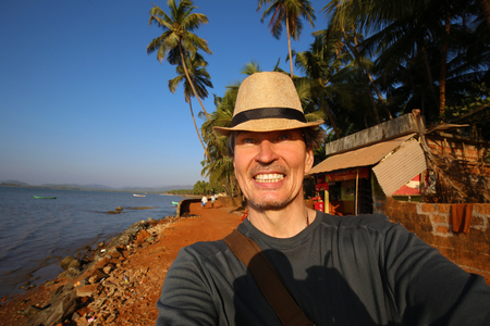 Happy  white man in Indiaの写真素材