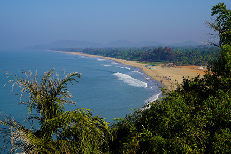 Main beach Gokarna, Some people swimming, walking, trading and so on.の写真素材
