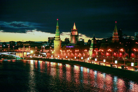 Moskva river. Dramatic Sunset. Moscow, Russia.の写真素材