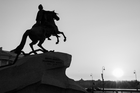 Monument to Peter the Great in St. Petersburg. Stylization to black and white.の写真素材