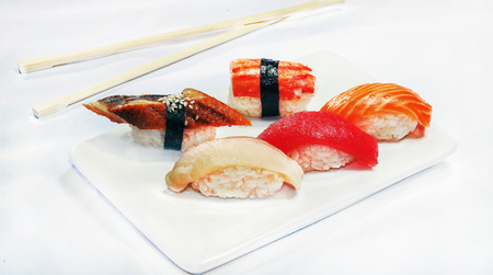 Sushi from salmon, tuna, smoked eel , halibut, crab meatの写真素材