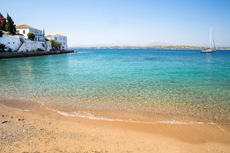 Wonderful Greek  islands  (island Spetses). Transparent  azure  water.の写真素材