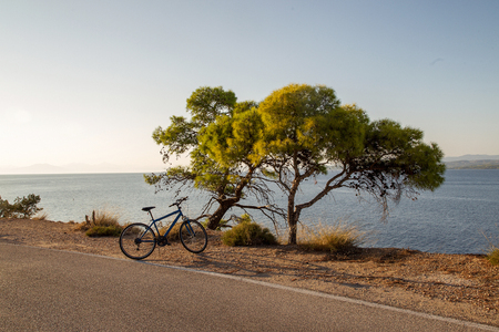 Bicycle - Sportive recreation on Spetses, Greece. here is clean air and waterの写真素材