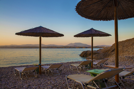 Beautiful beach on Spetses Island Greece - greek idyll! Beginning of September.の写真素材
