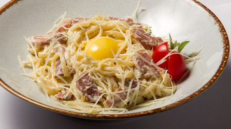 Pasta Carbonara and eggの写真素材